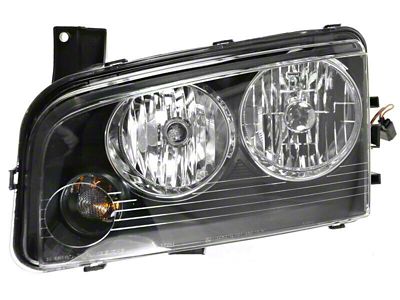 Halogen Headlight; Black Housing; Clear Lens; Driver Side (06-11/08/07 Charger w/ Factory Halogen Headlights)