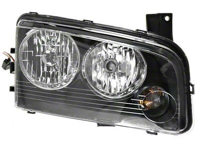 Halogen Headlight; Black Housing; Clear Lens; Passenger Side (06-11/08/07 Charger w/ Factory Halogen Headlights)