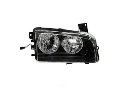 Halogen Headlight; Black Housing; Clear Lens; Passenger Side (11/09/07-10 Charger w/ Factory Halogen Headlights)