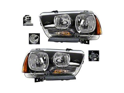 Halogen Headlights; Black Housing; Clear Lens (11-14 Charger Pursuit, SE, SRT8, SXT)