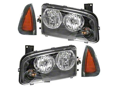 Halogen Headlights with Corner Lights; Black Housing; Clear Lens (06-11/08/07 Charger w/ Factory Halogen Headlights)