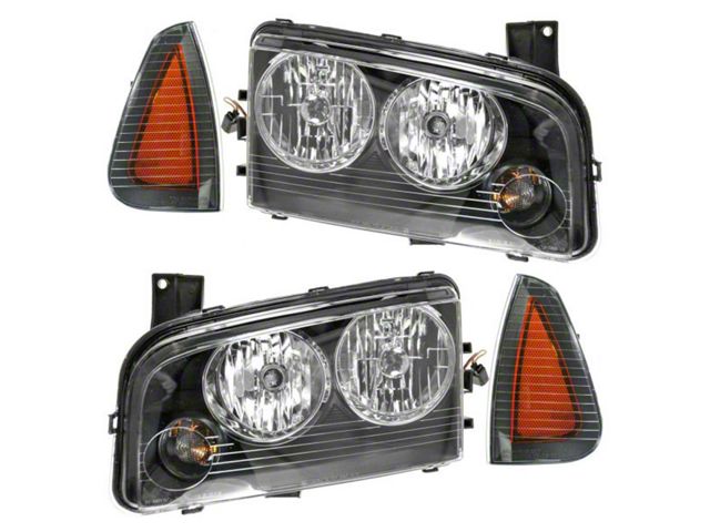 Halogen Headlights with Corner Lights; Black Housing; Clear Lens (06-11/08/07 Charger w/ Factory Halogen Headlights)