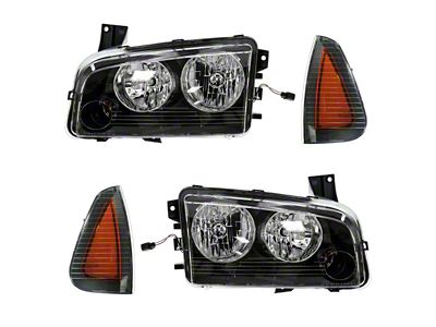 Halogen Headlights with Corner Lights; Black Housing; Clear Lens (11/09/07-10 Charger w/ Factory Halogen Headlights)