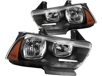Headlights with Amber Corners; Black Housing; Clear Lens (11-14 Charger w/ Factory Halogen Headlights)