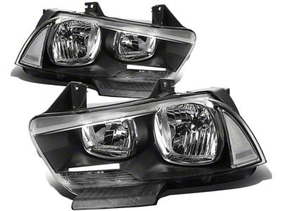 Headlights with Clear Corners; Black Housing; Clear Lens (11-14 Charger w/ Factory Halogen Headlights)
