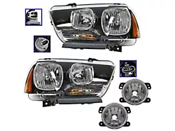 Headlights and Fog Light Set; Black Housing; Clear Lens (11-14 Charger)