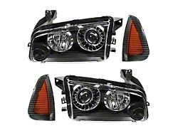HID Headlights with Corner Lights; Black Housing; Clear Lens (08-10 Charger w/ Factory HID Headlights)