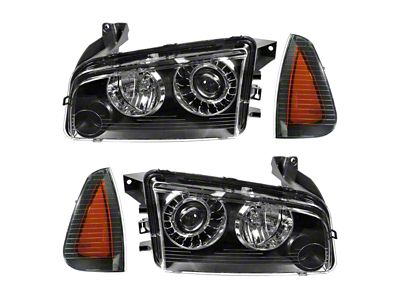HID Headlights with Corner Lights; Black Housing; Clear Lens (08-10 Charger w/ Factory HID Headlights)
