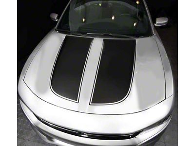 Hood Accent Decals Stripes; Gloss Black (15-18 Charger)