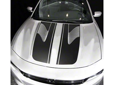 Hood Accent Decals Stripes; Gloss Black (15-18 Charger)