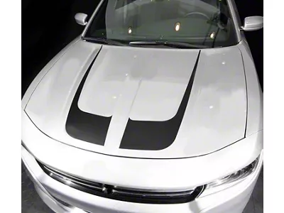 Hood Accent Decals Stripes; Gloss Black (15-18 Charger)