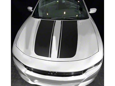 Hood Accent Decals Stripes; Gloss Black (15-18 Charger)