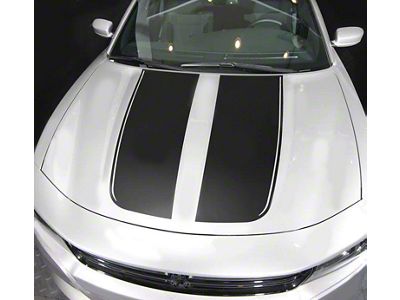 Hood Accent Decals Stripes; Gloss Black (15-18 Charger)