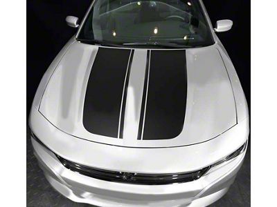 Hood Accent Decals Stripes; Matte Black (15-18 Charger)