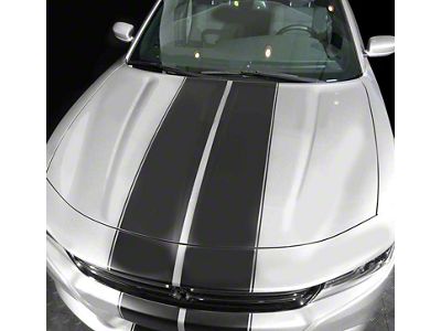 Over-The-Top Double Stripes with Pinstripes; Matte Black (15-18 Charger)