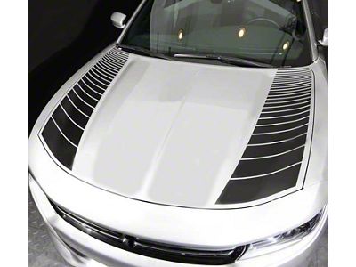 Hood Side Accent Strobe Decals Stripes; Matte Black (15-18 Charger)