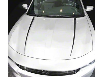 Hood Spear Accent Decals Stripes; Gloss Black (15-18 Charger)
