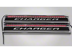 Illuminated Carbon Fiber Front Door Sills with Charger Lettering; Red (15-23 Charger)