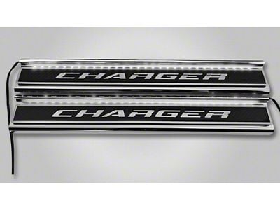 Illuminated Carbon Fiber Front Door Sills with Charger Lettering; White (15-23 Charger)