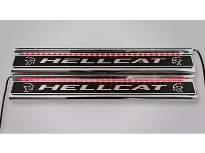 Illuminated Carbon Fiber Front Door Sills with Hellcat Lettering; Red (15-23 Charger)