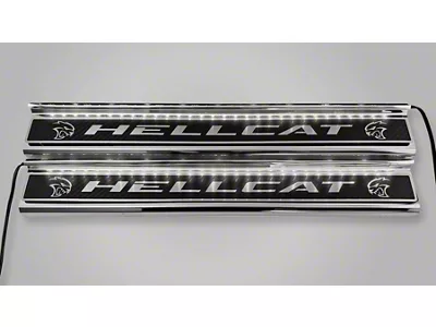 Illuminated Carbon Fiber Front Door Sills with Hellcat Lettering; White (15-23 Charger)