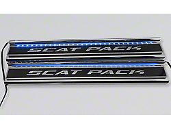 Illuminated Carbon Fiber Front Door Sills with Scat Pack Lettering; Blue (15-23 Charger)