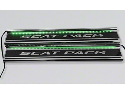 Illuminated Carbon Fiber Front Door Sills with Scat Pack Lettering; Green (15-23 Charger)