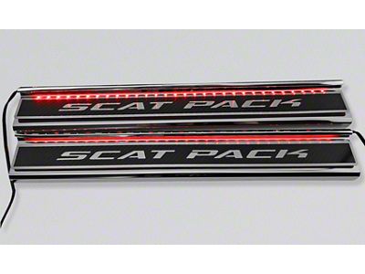 Illuminated Carbon Fiber Front Door Sills with Scat Pack Lettering; Red (15-23 Charger)