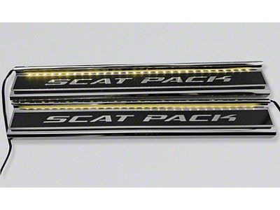 Illuminated Carbon Fiber Front Door Sills with Scat Pack Lettering; Yellow (15-23 Charger)