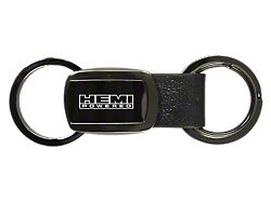 HEMI Powered Leather Tri-Ring Key Fob; Gunmetal