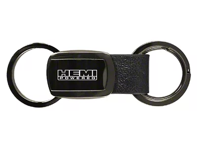 HEMI Powered Leather Tri-Ring Key Fob; Gunmetal