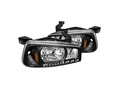 LED Crystal Headlights; Black Housing; Clear Lens (06-10 Charger w/ Factory Halogen Headlights)