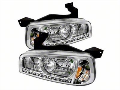 LED Crystal Headlights; Chrome Housing; Clear Lens (06-10 Charger w/ Factory Halogen Headlights)