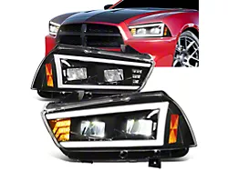 LED DRL Headlights; Black Housing; Clear Lens (11-14 Charger w/ Factory Halogen Headlights)