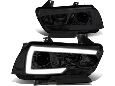 LED DRL Projector Headlights; Chrome Housing; Smoked Lens (11-14 Charger w/ Factory Halogen Lights)