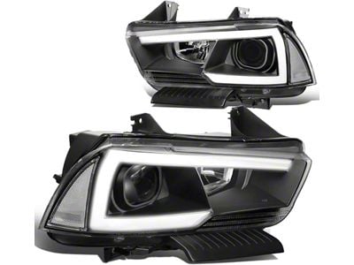 LED DRL Projector Headlights with Clear Corners; Black Housing; Clear Lens (11-14 Charger w/ Factory Halogen Headlights)