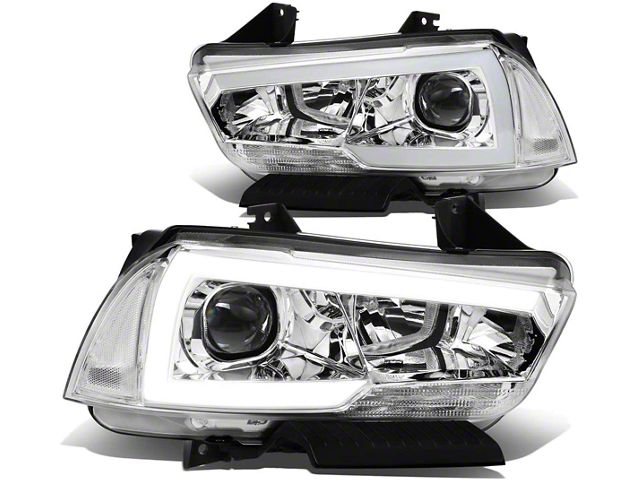 LED DRL Projector Headlights with Clear Corners; Chrome Housing; Clear Lens (11-14 Charger w/ Factory Halogen Headlights)