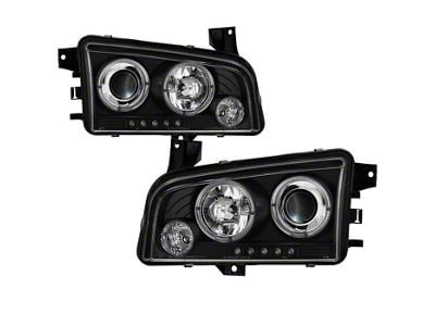 Signature Series LED Halo Projector Headlights; Black Housing; Clear Lens (06-10 Charger w/ Factory Halogen Headlights)