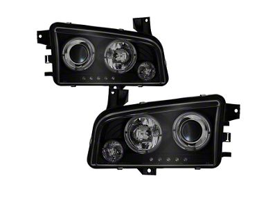 Signature Series LED Halo Projector Headlights; Black Housing; Smoked Lens (06-10 Charger w/ Factory Halogen Headlights)