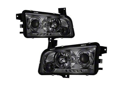 Signature Series LED Halo Projector Headlights; Chrome Housing; Smoked Lens (06-10 Charger w/ Factory Halogen Headlights)