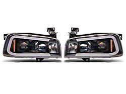 Signature Series LED Light Bar Projector Headlights; Black Housing; Clear Lens (06-10 Charger w/ Factory Halogen Headlights)