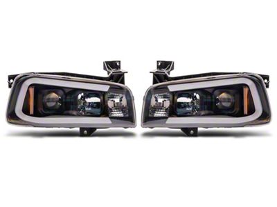 Signature Series LED Light Bar Projector Headlights; Black Housing; Clear Lens (06-10 Charger w/ Factory Halogen Headlights)