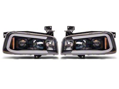 Signature Series LED Light Bar Projector Headlights; Black Housing; Clear Lens (06-10 Charger w/ Factory Halogen Headlights)