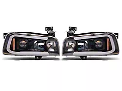 Signature Series LED Light Bar Projector Headlights; Black Housing; Clear Lens (06-10 Charger w/ Factory Halogen Headlights)