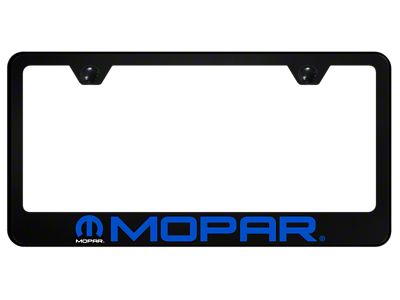 MOPAR and Logo PC License Plate Frame; UV Print on Black (Universal; Some Adaptation May Be Required)