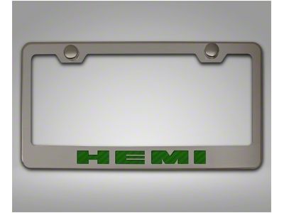 License Plate Frame with HEMI Logo; Green Carbon Fiber (Universal; Some Adaptation May Be Required)