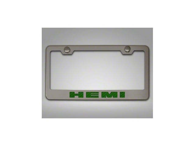 License Plate Frame with HEMI Logo; Green Carbon Fiber (Universal; Some Adaptation May Be Required)