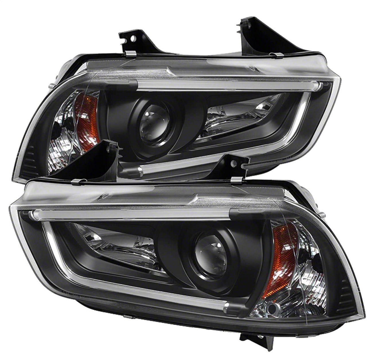 Charger Signature Series Light Tube DRL Projector Headlights; Black