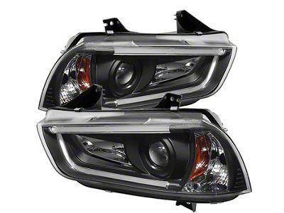 Signature Series Light Tube DRL Projector Headlights; Black Housing; Clear Lens (11-14 Charger w/ Factory Halogen Headlights)