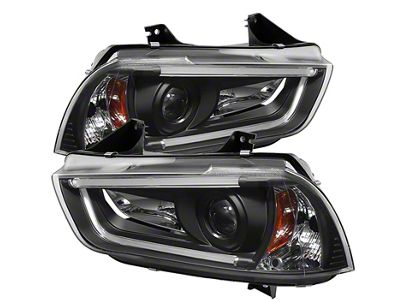 Signature Series Light Tube DRL Projector Headlights; Black Housing; Clear Lens (11-14 Charger w/ Factory HID Headlights)